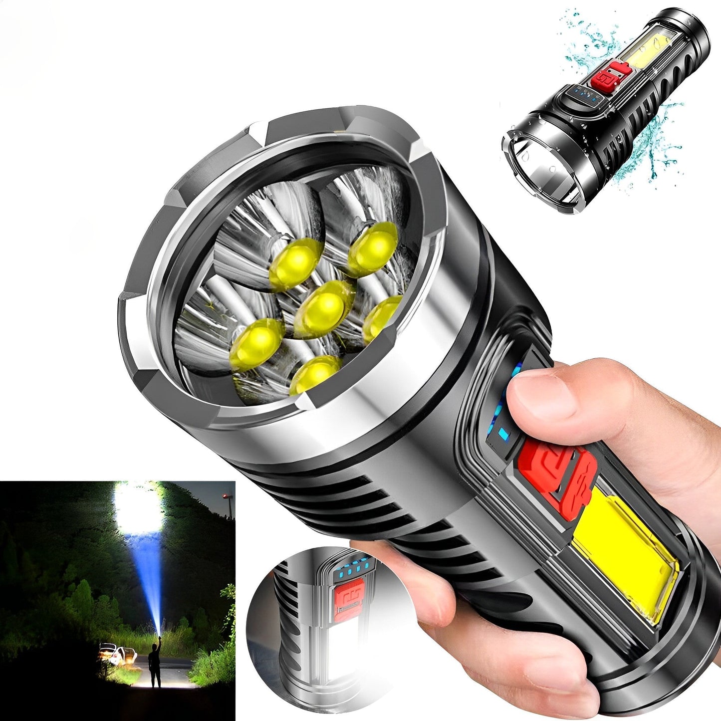 Brightest Flashlight 990000000 Lumens – Ultra-Powerful Rechargeable LED Torch with 4 Lighting Modes & Side COB Light
